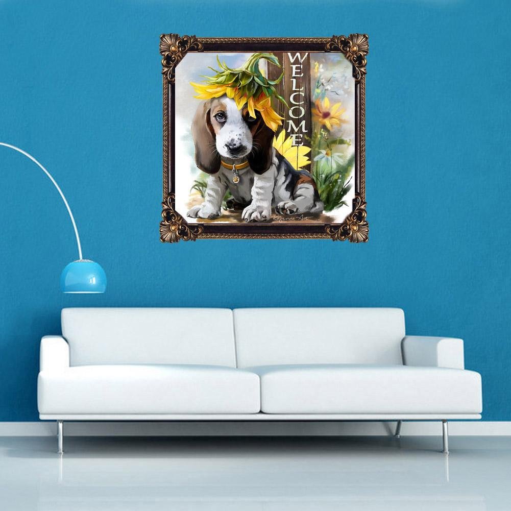 Pintura Diamante - Volta Parcial - Cachorro com Girassol