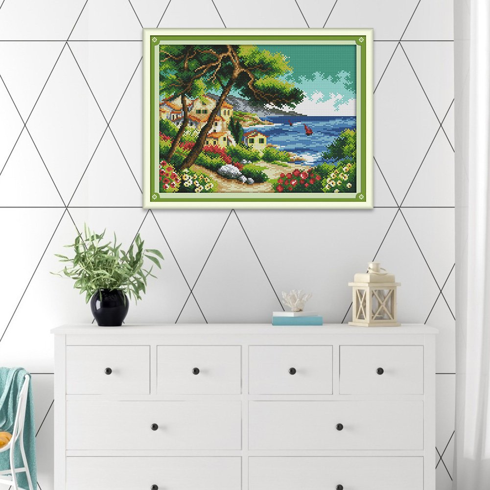 Ponto Cruz Estampado 14ct - Campo Marítimo (36*29cm)