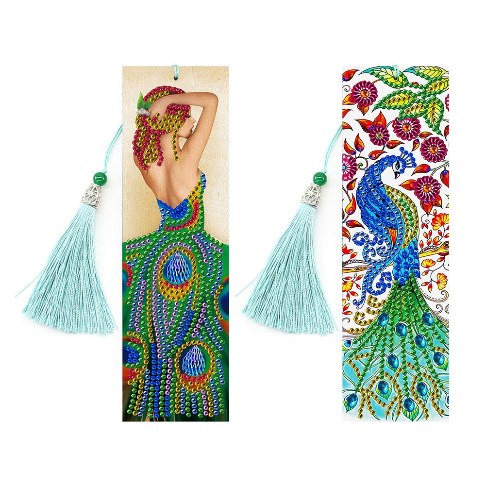 2pcs 5D Special Shape Diamond Painting Bookmark Mosaic Leather Page Marker