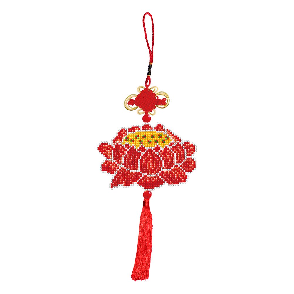 Stamped Beads Cross Stitch Keychain Lotus