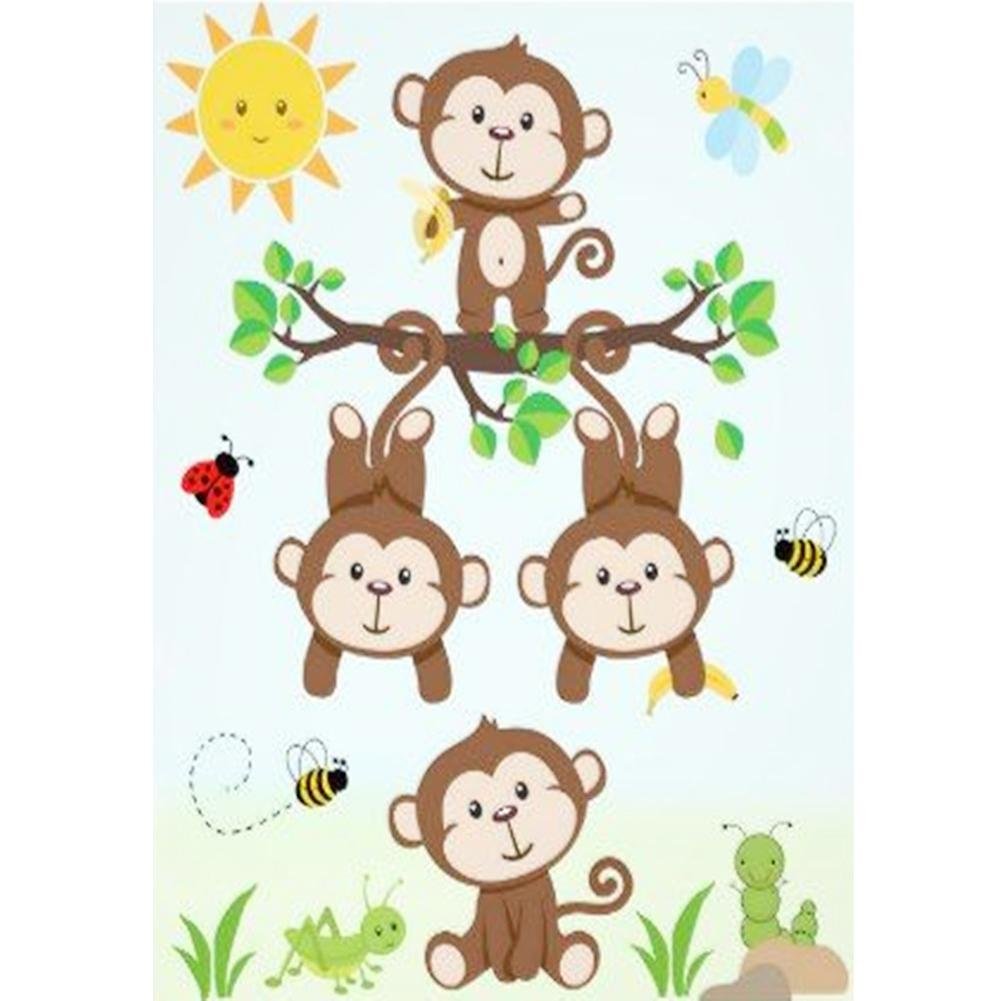 5D Diy Diamond Painting Kit Full Round Beads Monkey Family