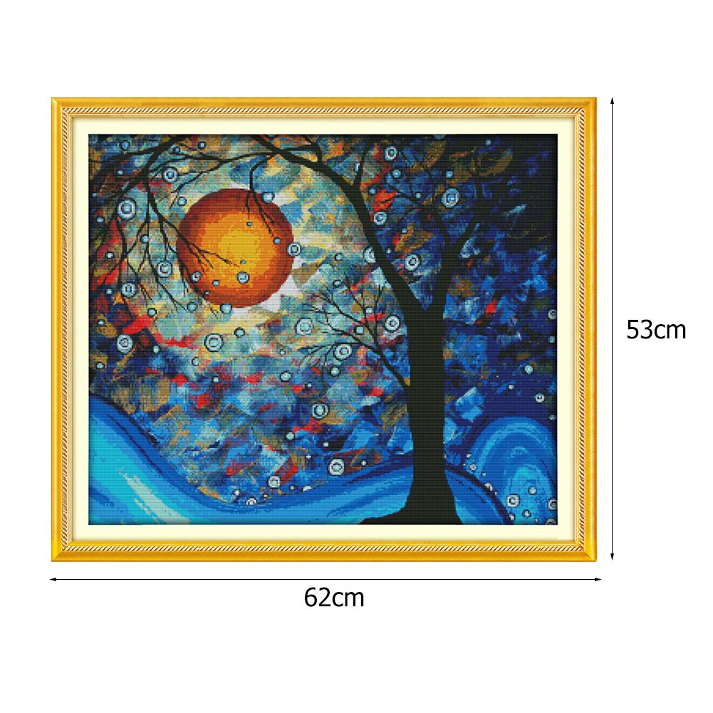 Ponto cruz estampado 14ct - Árvore da lua noturna (62*53cm)