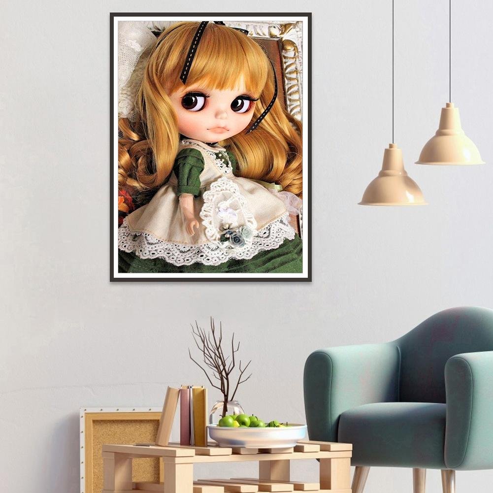 Kit de pintura de diamante DIY 5D - Redondo completo - Boneca de cabelo dourado