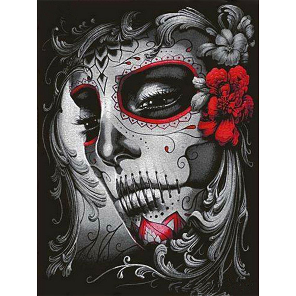 5D Diy Diamond Painting Kit Full Round Beads Skull Beauty