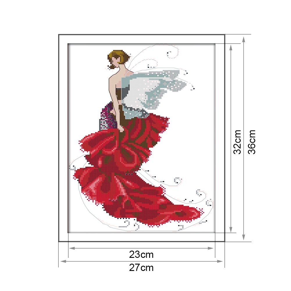 Ponto cruz estampado 14ct - Beleza de vestido vermelho (36*27cm)