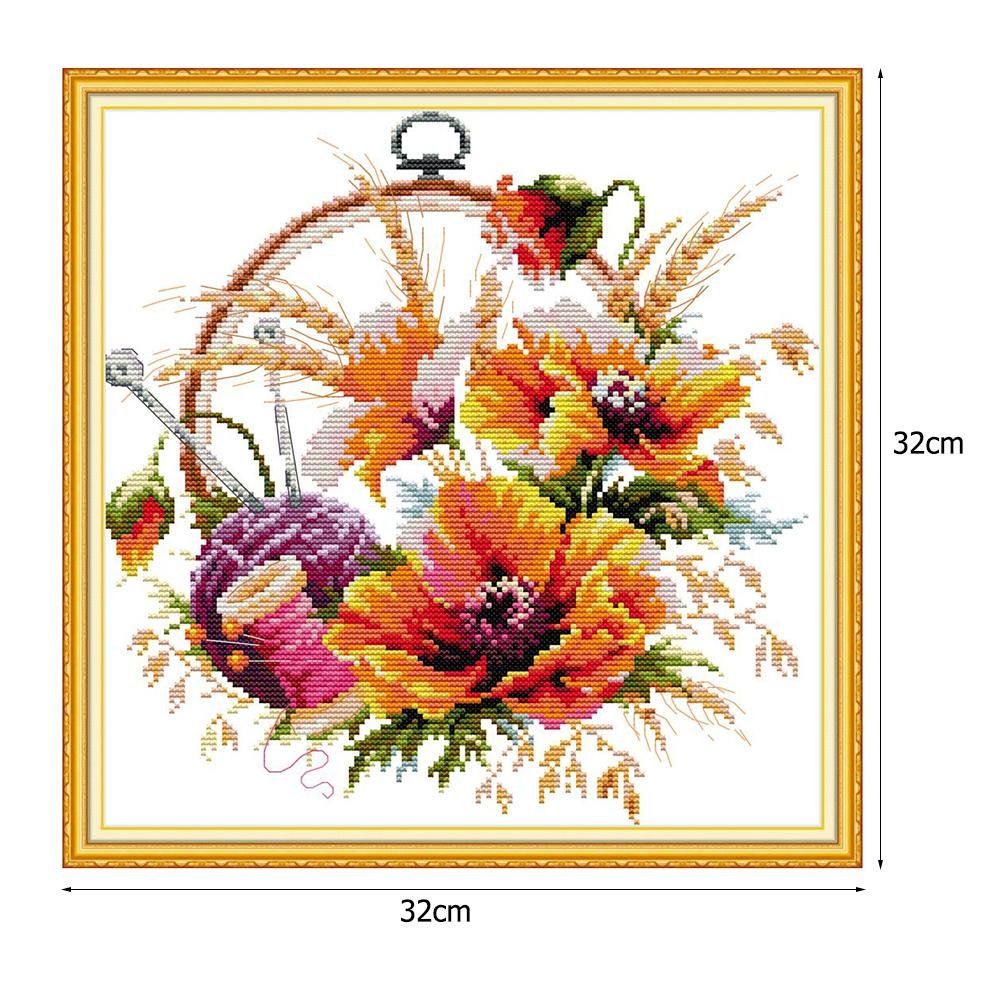14ct Stamped Cross Stitch - Flowers (32*32cm)