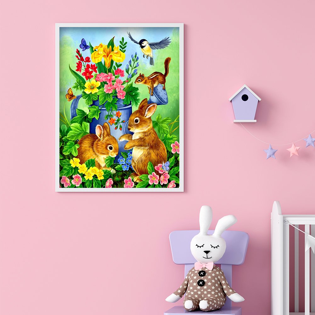 Diamond Painting - Full Round - Flower and Rabbit