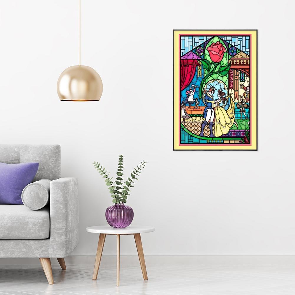 Beauty & The Beast Stained Glass Disney Diamond Painting On Canvas