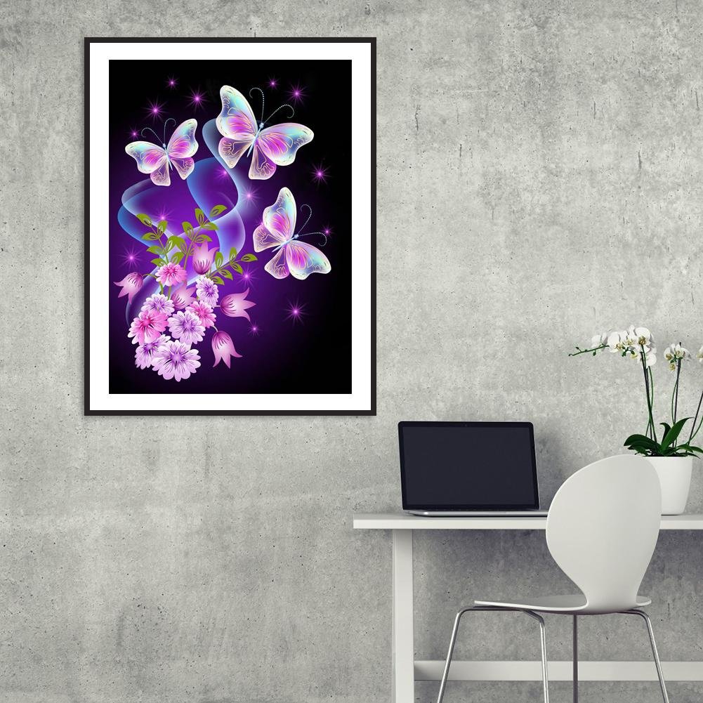 Pintura Diamante - Redondo Completo - Flor Borboleta E