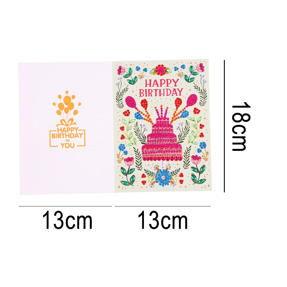 DIY 5D Diamond Painting Happy Birthday Postcard-Cake