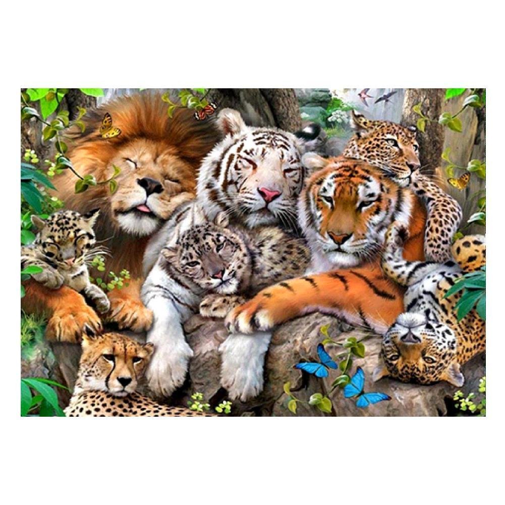 5D Diy Diamond Painting Kit Full Round Beads Tiger Lion