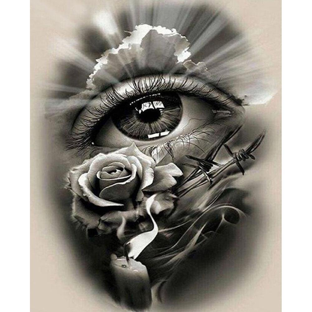 5D Diy Diamond Painting Kit Full Round Beads Black Eye Flower