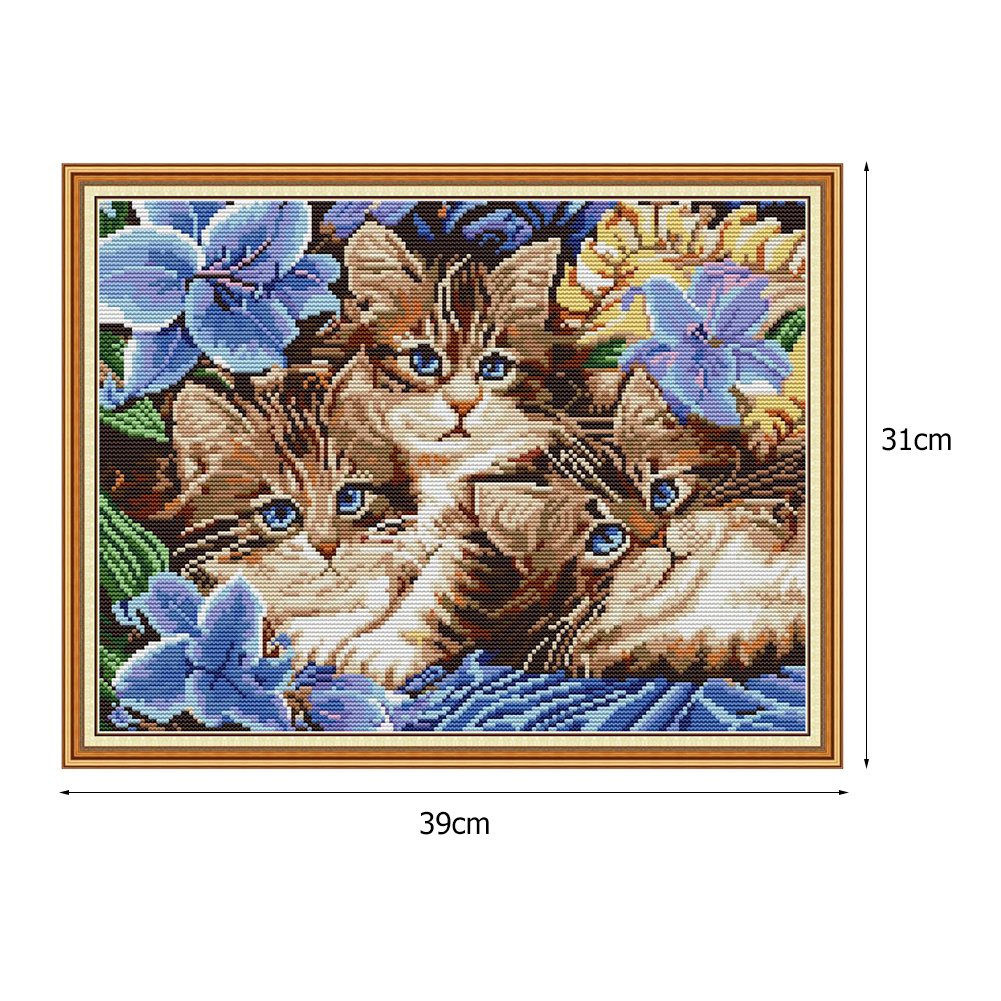 Ponto cruz estampado 14ct - 3 gatos (39*31cm)