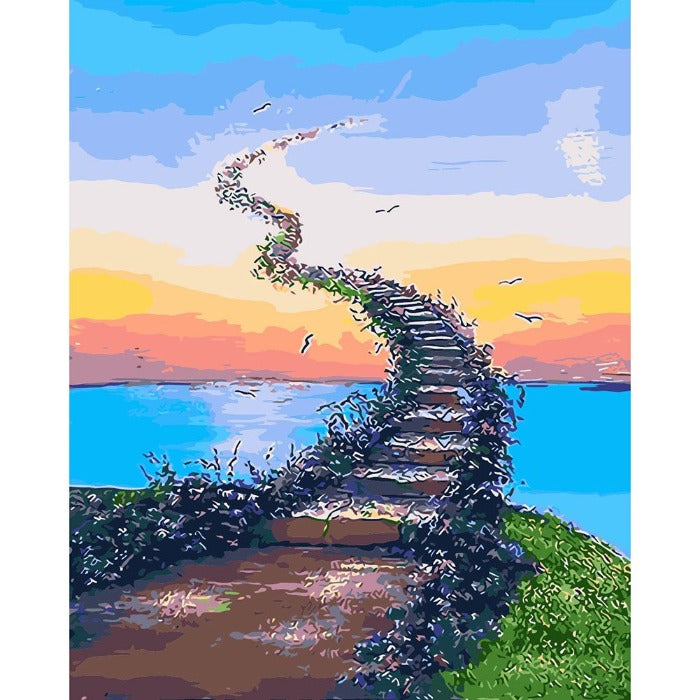 Oil Painting By Numbers Road to the Sky Canvas Acrylic Color Drawing Picture