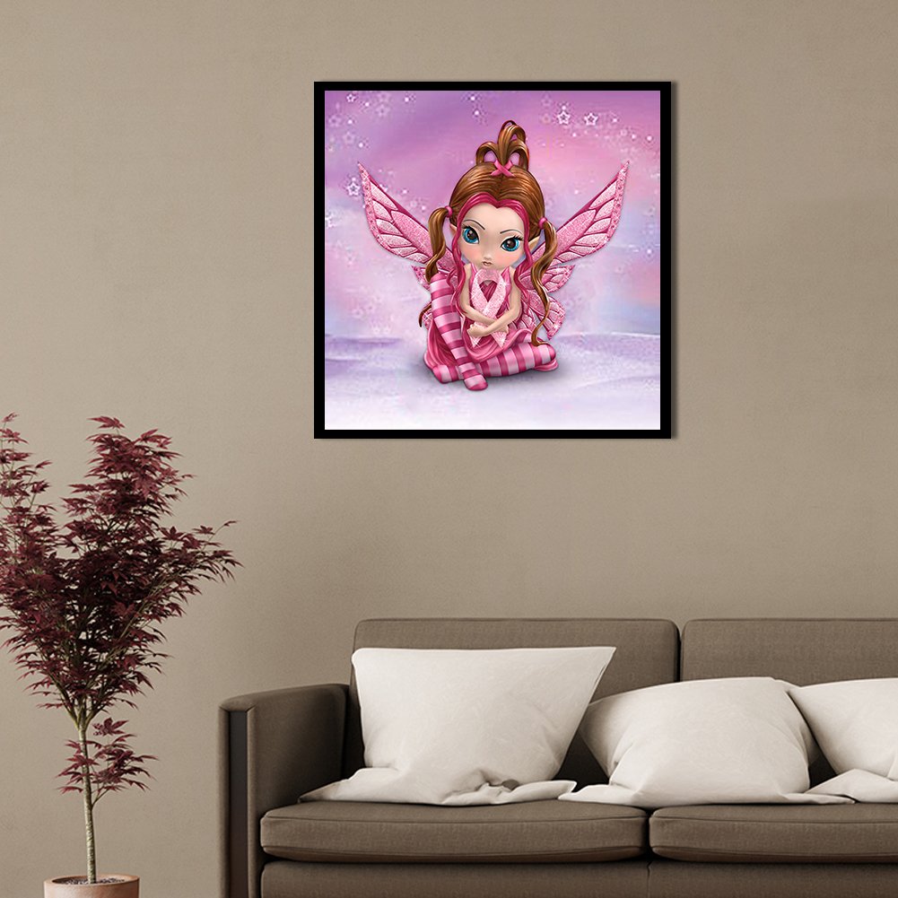 Pintura Diamante - Rodada Completa - Menina Anjo Rosa