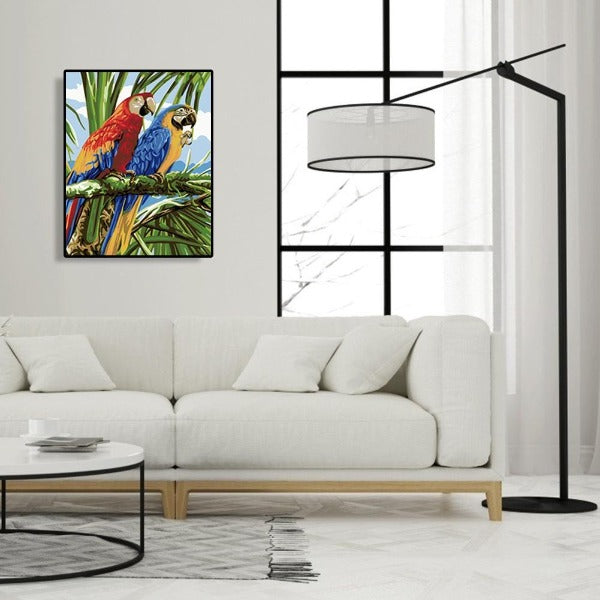 DIY Digital Oil Painting By Numbers Kits Two Parrots Modern Wall Art