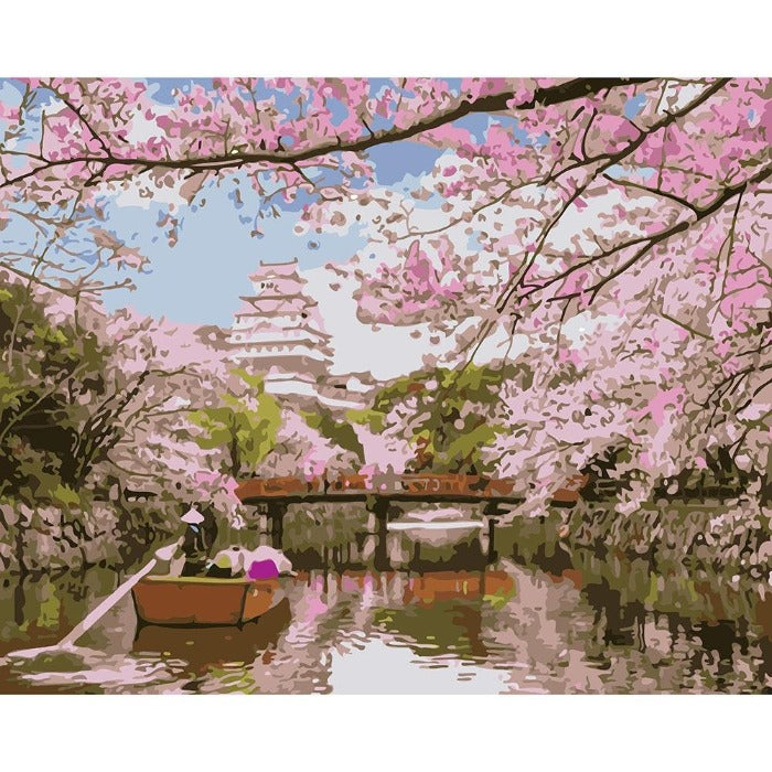 Oil Painting By Numbers Kits River Peach Blossom Color Drawing Picture