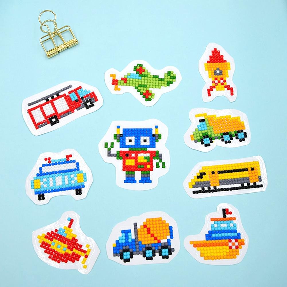 DIY Full Drill Round Cartoon Car Diamond Painting Puzzle Stickers