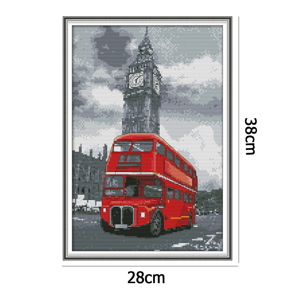 Ponto cruz estampado 14ct - ônibus de rua (38*28cm)
