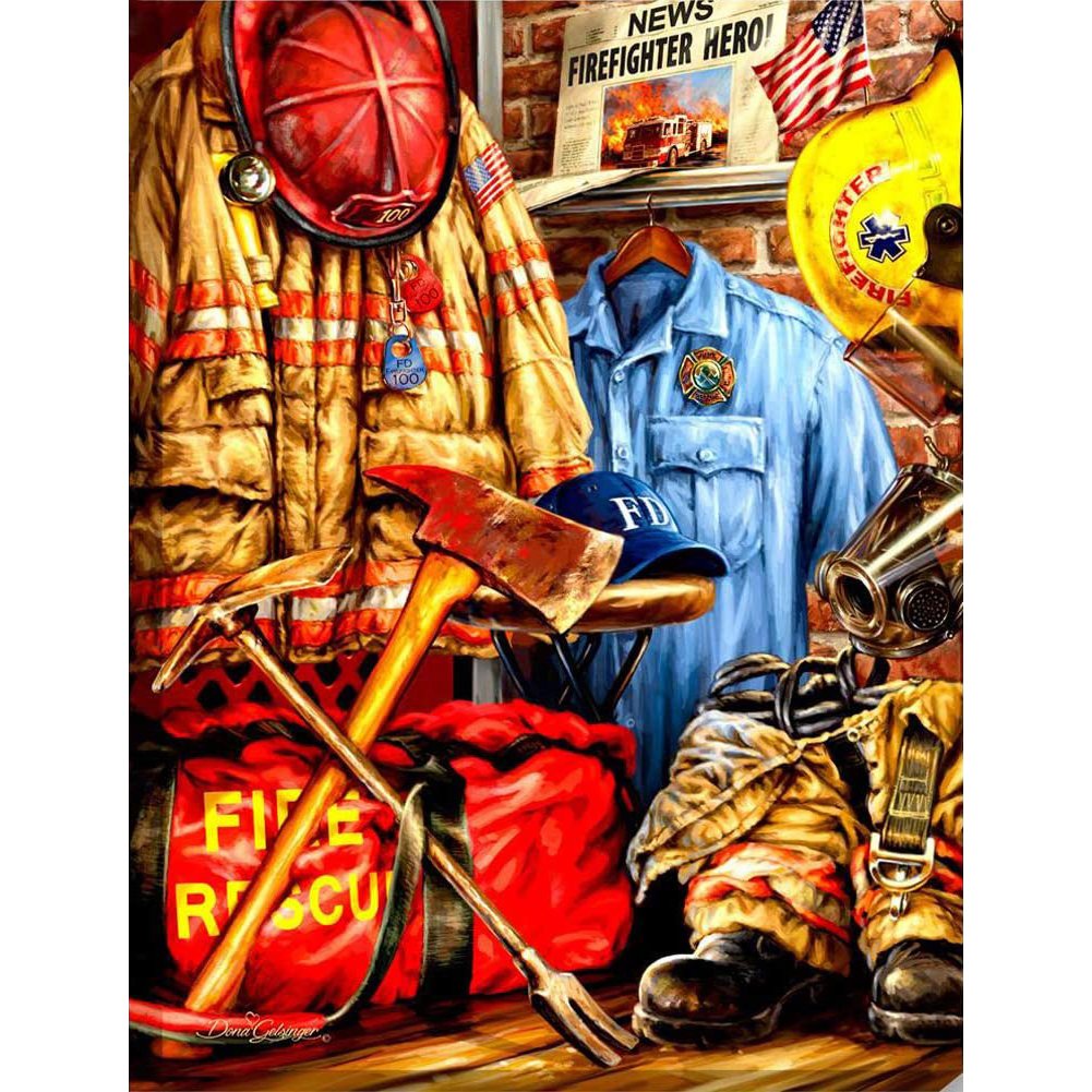 5D Diy Diamond Painting Kit Full Round Beads Fireman Uniform