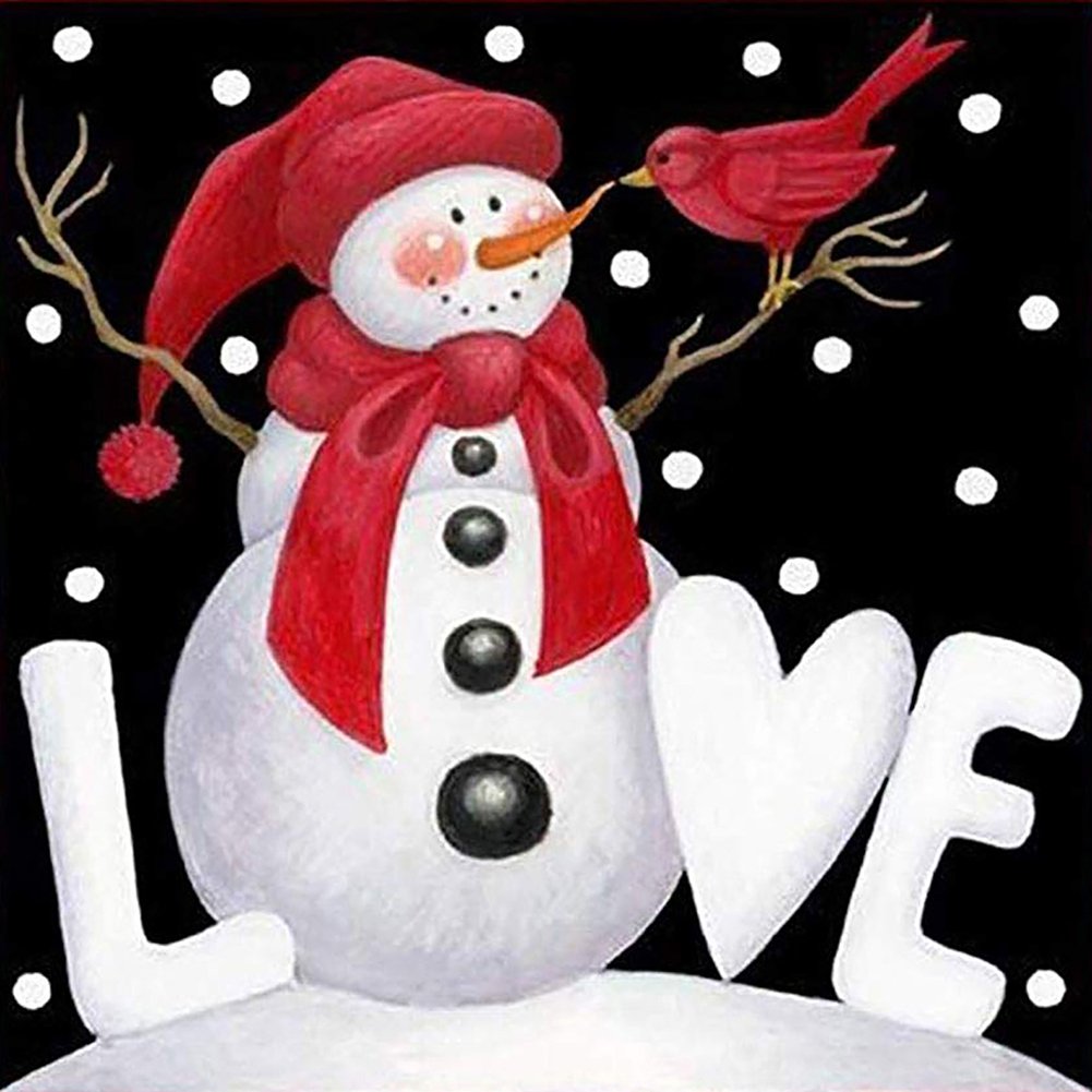 Full Round Diamond Painting - Snowman With Bird