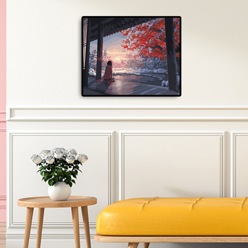 Paint By Number - Oil Painting - Watching Cherry Blossom Girl (40*50cm)