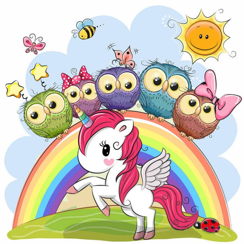 Diamond Painting - Full Round - Cartoon Horse & Owls