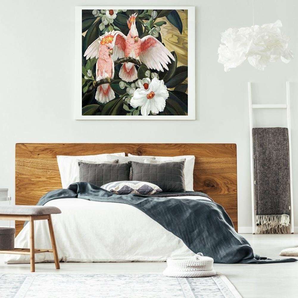 Pintura Diamante - Redondo Completo - Pássaro e Flor