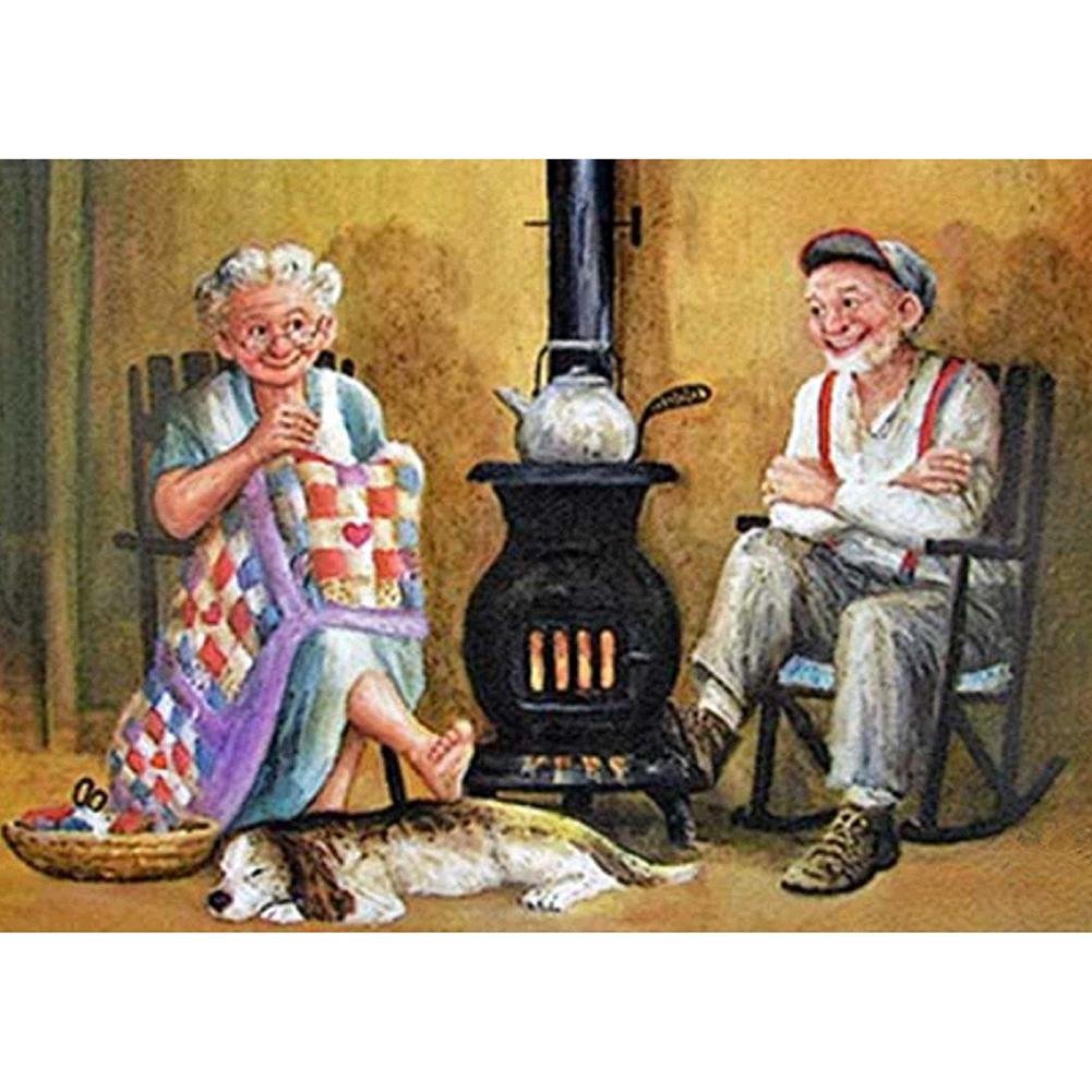 5D Diy Diamond Painting Kit Full Round Beads Old Couple
