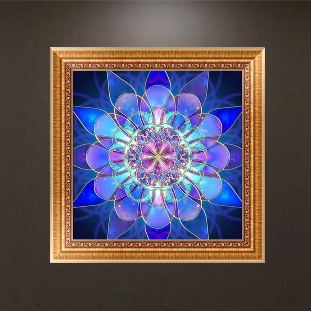 Pintura Diamante - Redondo Completo - Flor Sonhadora Azul