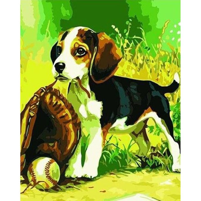 Dog and Baseball Oil Painting Picture By Numbers Canvas Drawing Colorful Paint