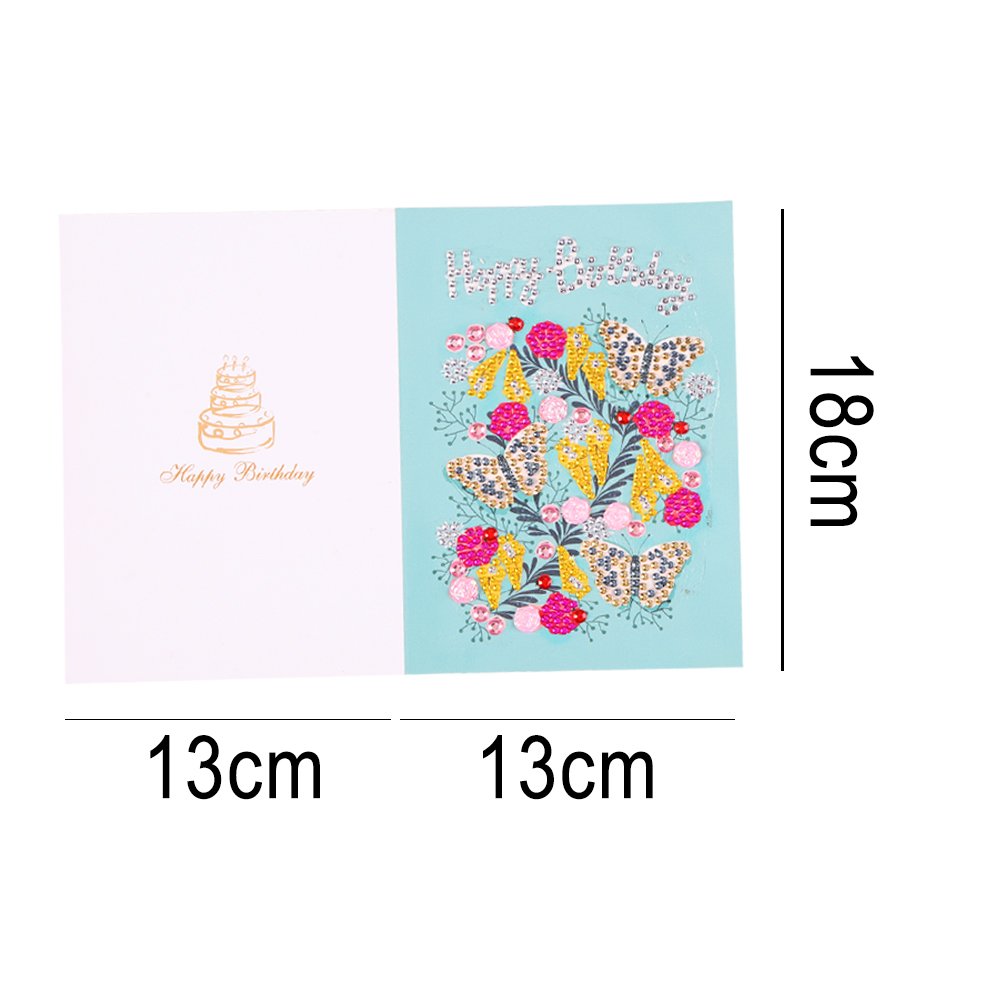 DIY 5D Diamond Painting Happy Birthday Postcard - Butterfly A