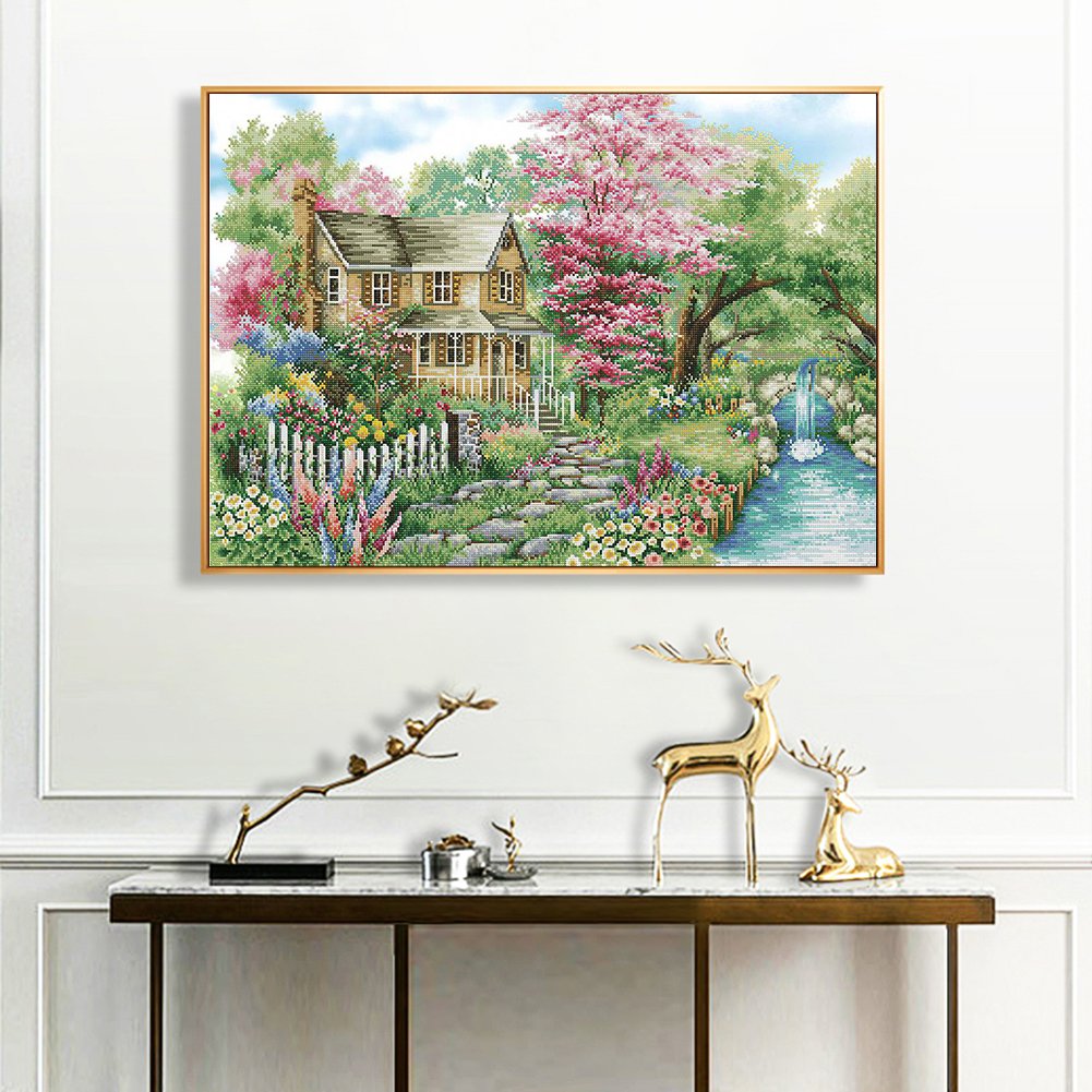 Ponto cruz estampado 11 ct - casa da montanha (50*40 cm)