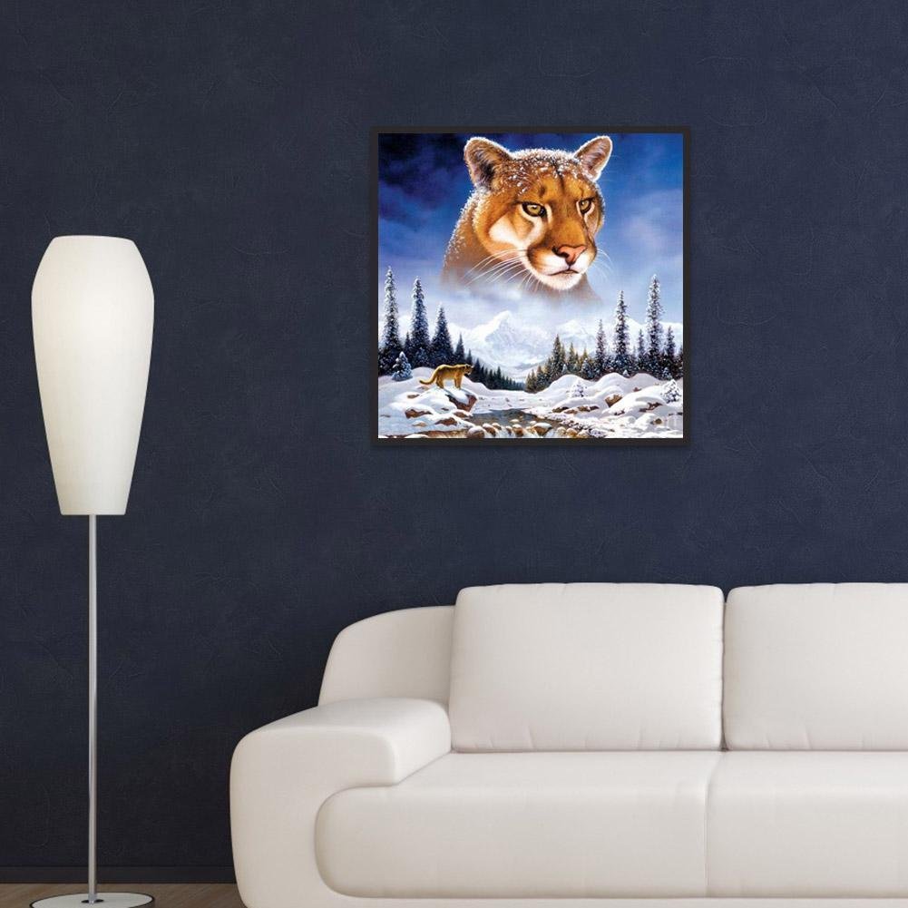 Pintura de diamante DIY 5D - rodada completa - tigre da montanha de neve