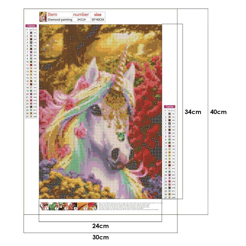 Pintura Diamante - Redondo Completo - Unicórnio em Flores
