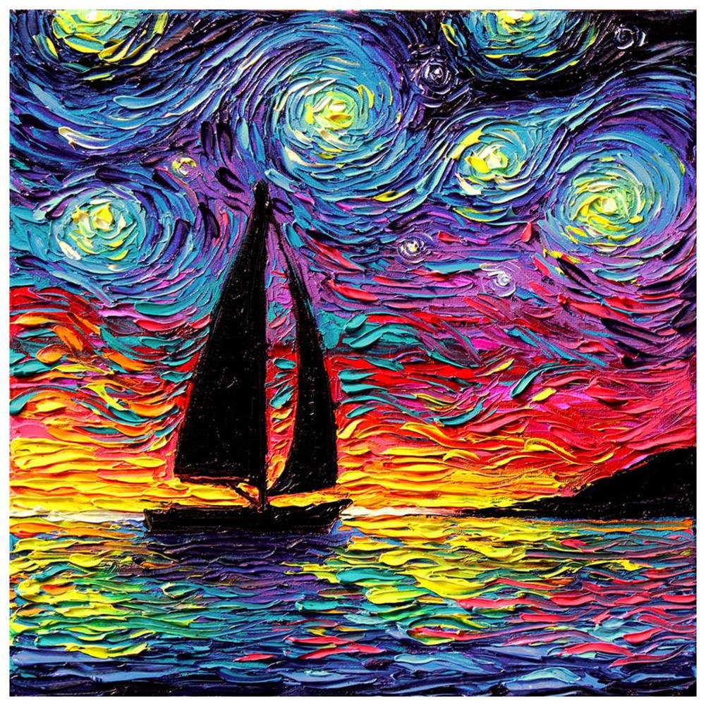 5D Diy Diamond Painting Kit Full Round Beads Oil Painting Sail Boat