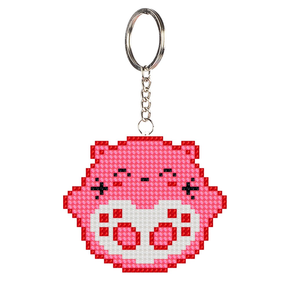 Stamped Beads Cross Stitch Keychain Pink Cat