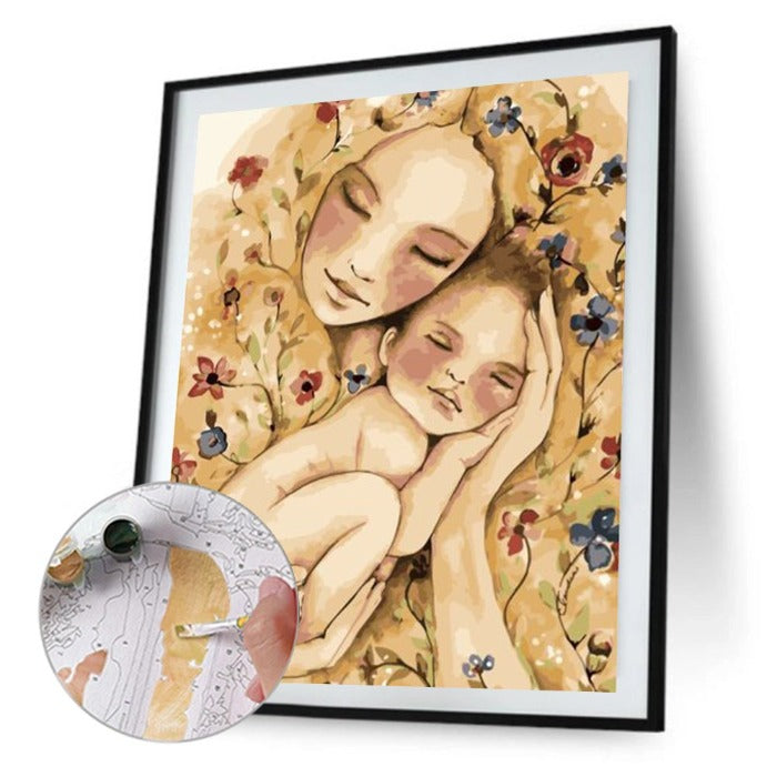 Mother Child DIY Hand Painted Canvas Oil Art Picture Craft Home Wall Decor