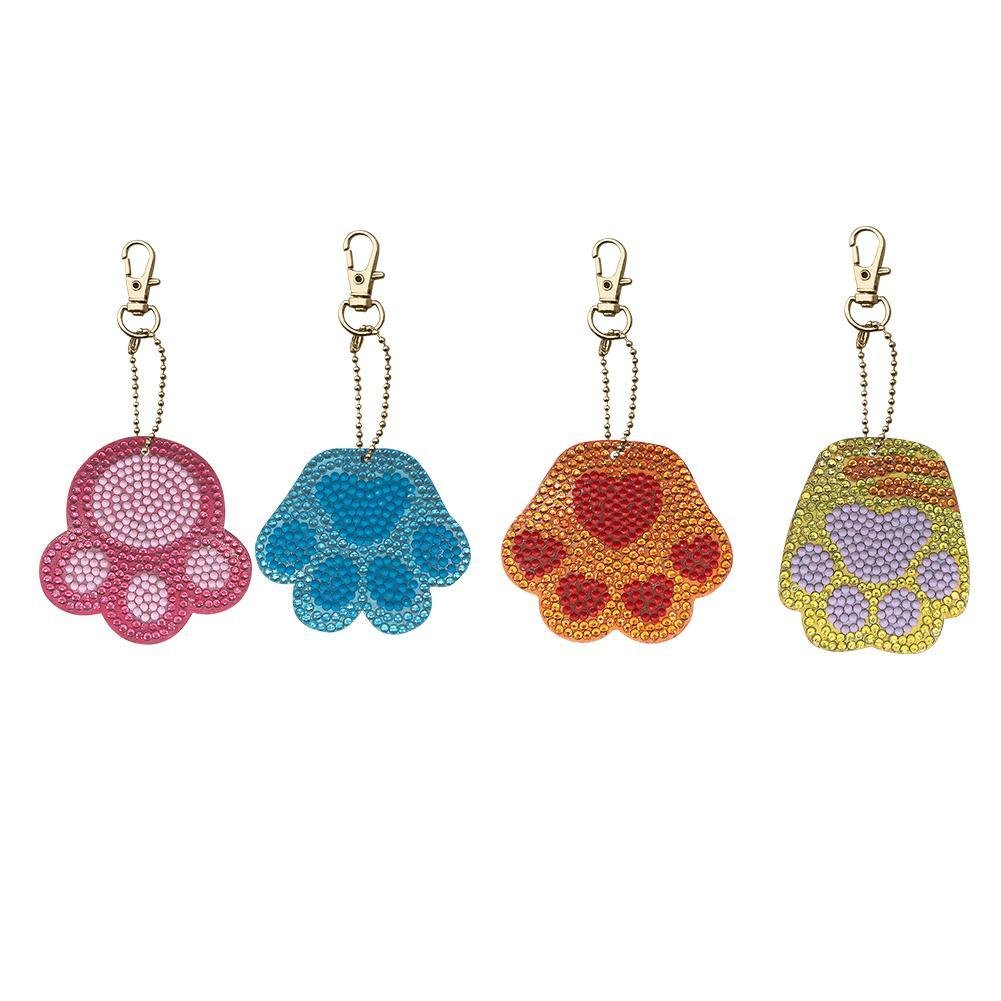 4pcs DIY Full Diamond Painting Cartoon Cat Bear Paw Keychains