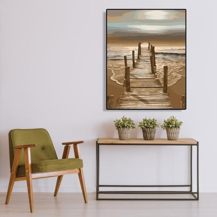 Painting By Numbers Kit Wooden Bridge Canvas Oil Art Picture