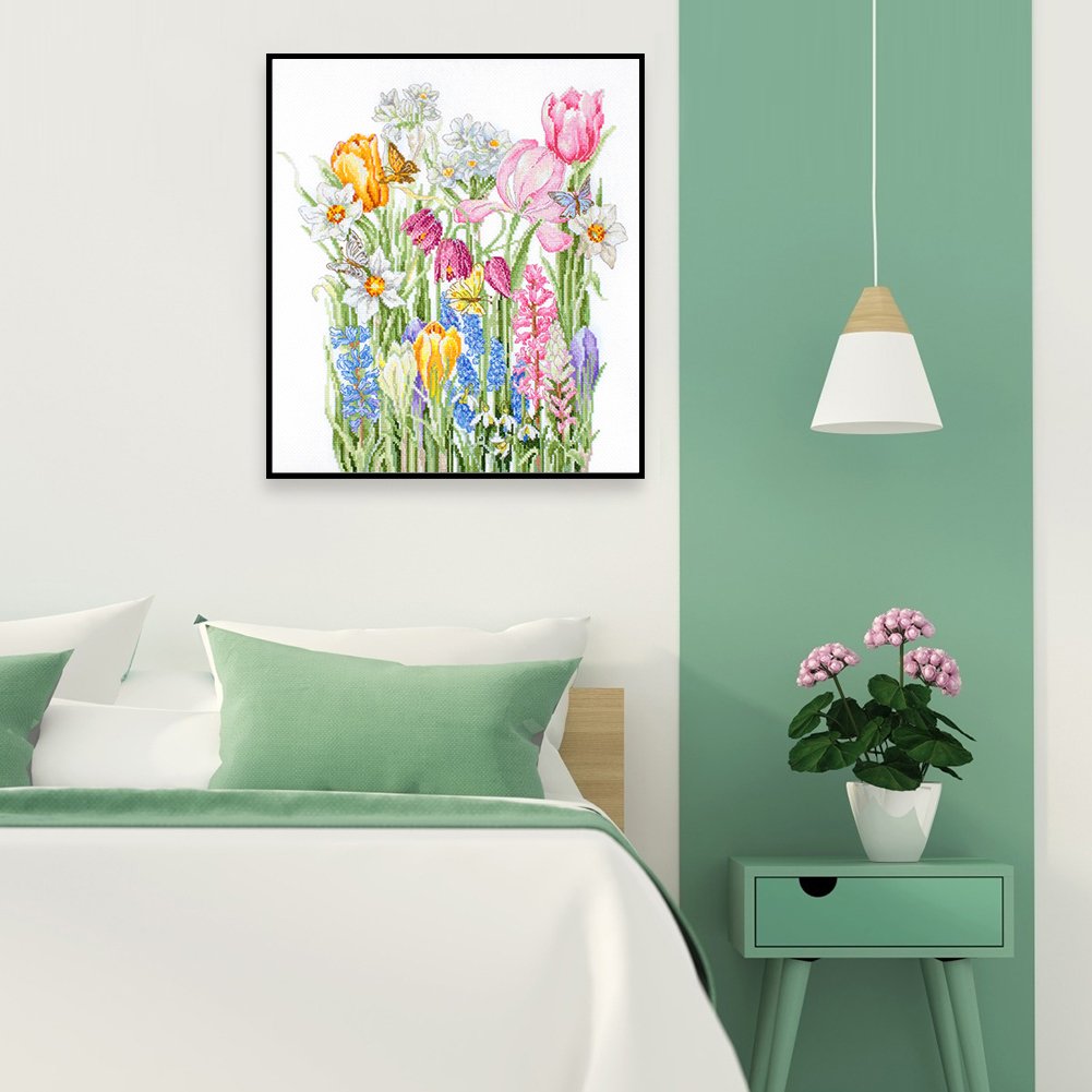 11ct Estampado Ponto Cruz - Arbusto de Flores (40*45cm)