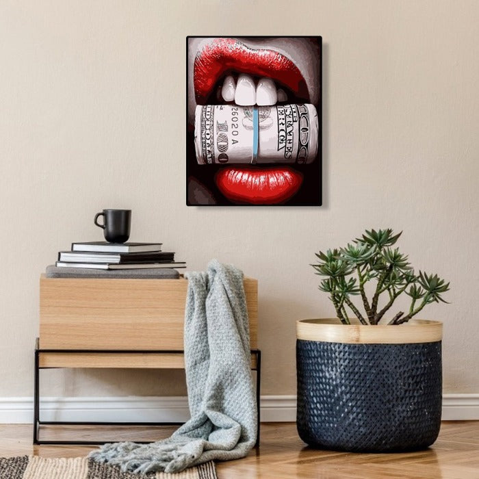 DIY Oil Painting By Numbers Lips Canvas Coloring Wall Art Picture