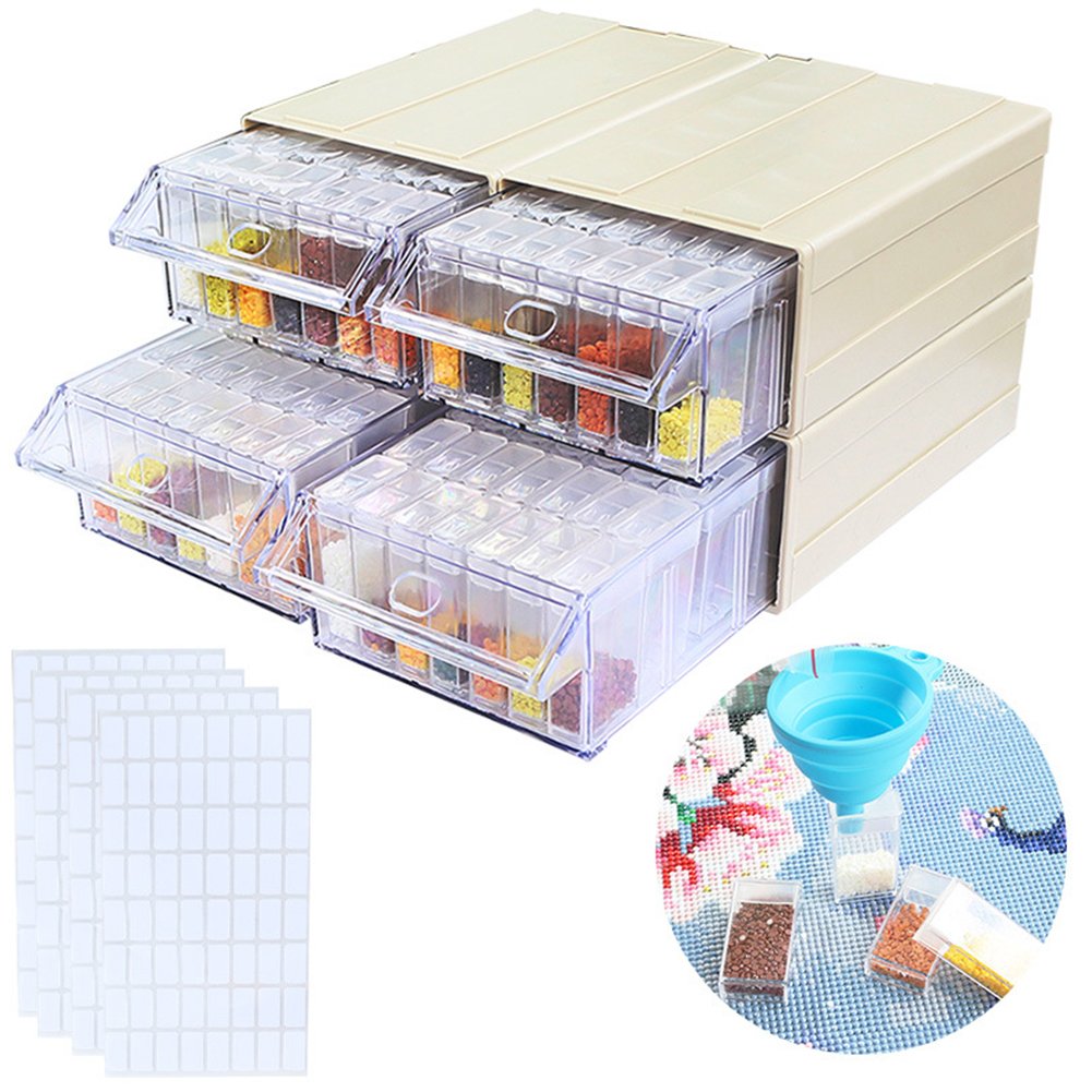Drawer Drill Painting Storage Box Set Round Bottle (140pcs Beige Four)