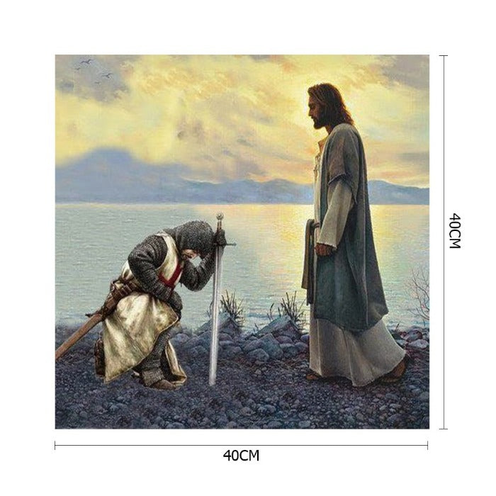 Knight and God Hand Painted on Canvas Colouring Oil Art Picture