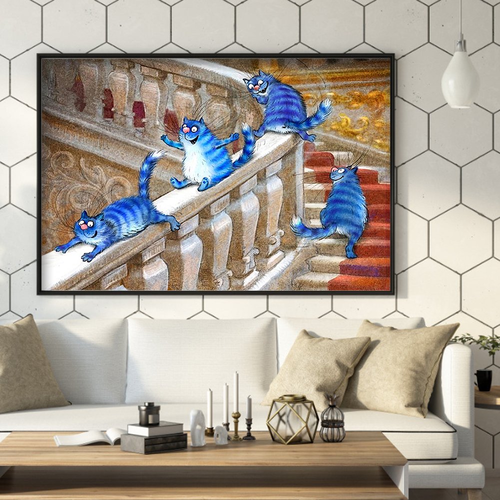 11ct Estampado Ponto Cruz - Gato Azul (50*40cm)