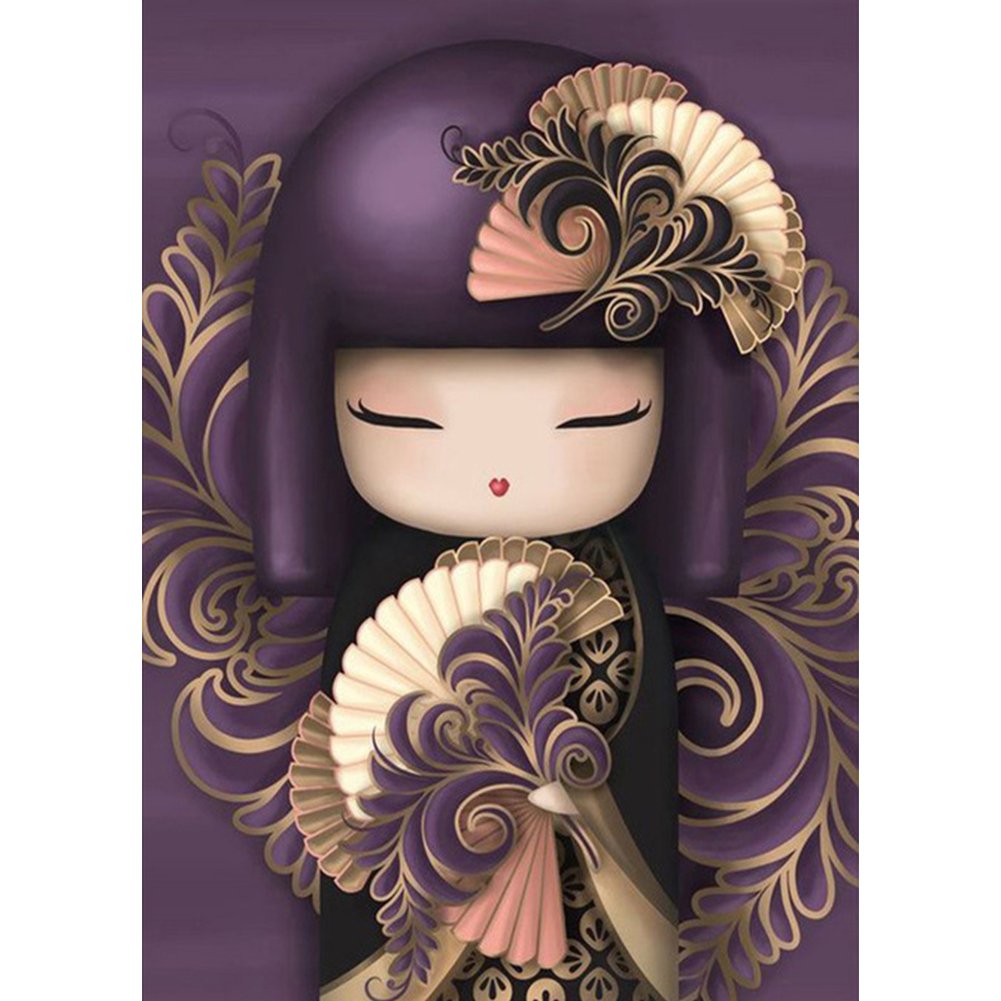 5D Diy Diamond Painting Kit Full Round Beads Kokeshi Doll