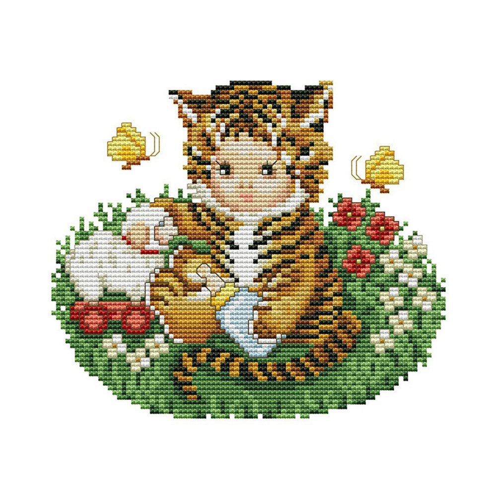 14ct Stamepd Cross stitch Tiger Baby (21*19cm)