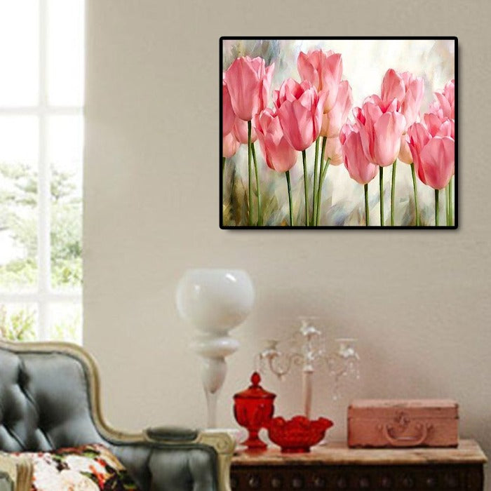 Oil Painting By Number Picture Hand Painted Drawing Acrylic Canvas Pink Roses