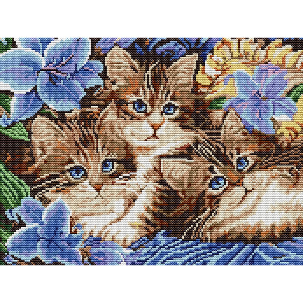 14ct Stamped Cross Stitch 3 Cats (39*31cm)