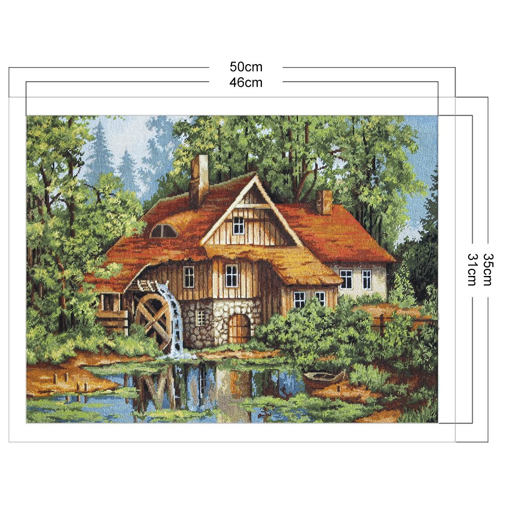 11ct Estampado Ponto Cruz - Moinho em Floresta (50*35cm)